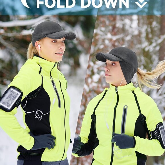 Women's Winter Reflective Stretchy Ponytail Hat with Drop Down Ear Flap - Picture 5 of 7